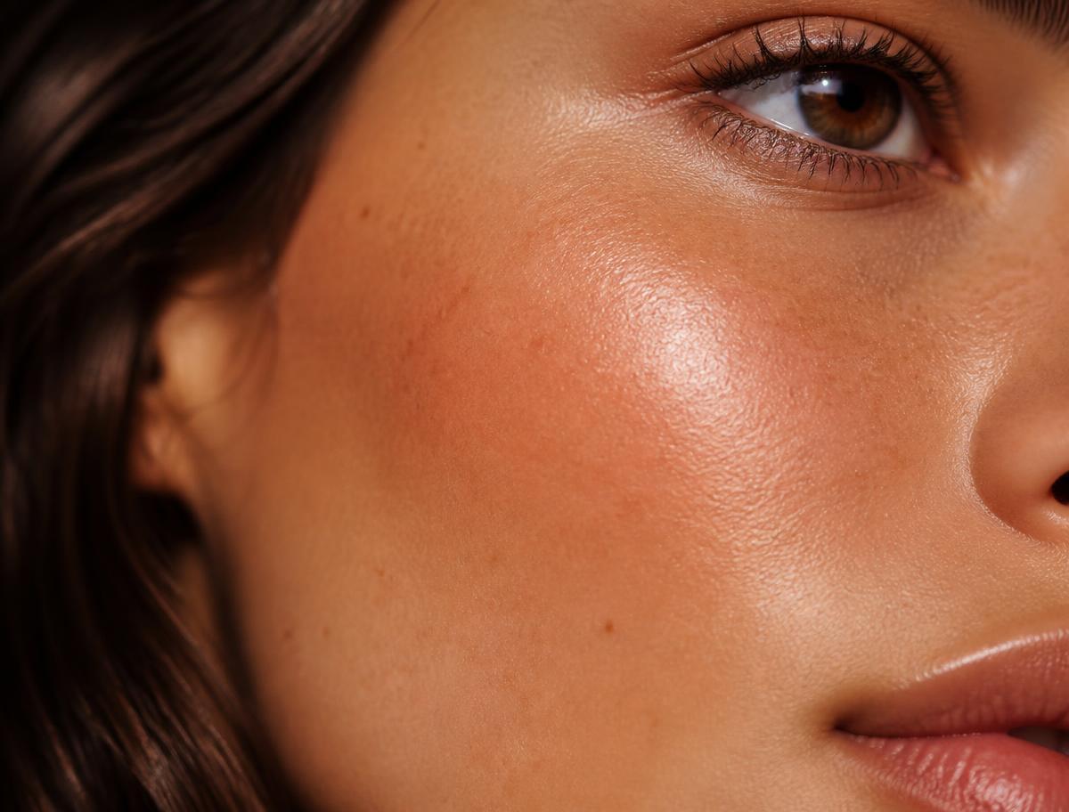 Detalhe de pele saudável e viçosa após tratamento facial